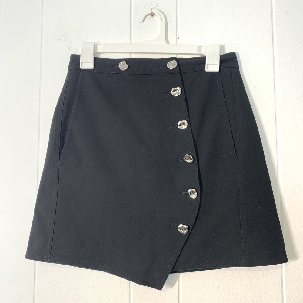 Tibi Womens 4 Skirt Black Wrap Metal Button Short A Symmetric Art To Wear
